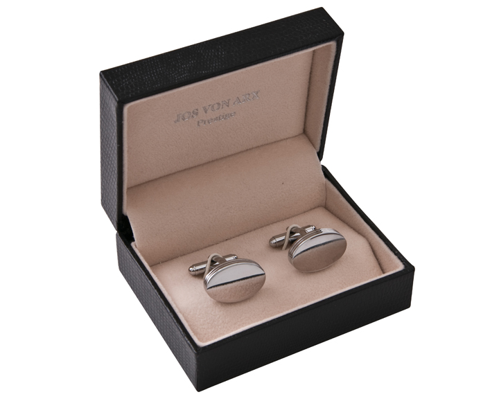 01. Shiny Oval Silver Men's Cufflinks, Gift Boxed